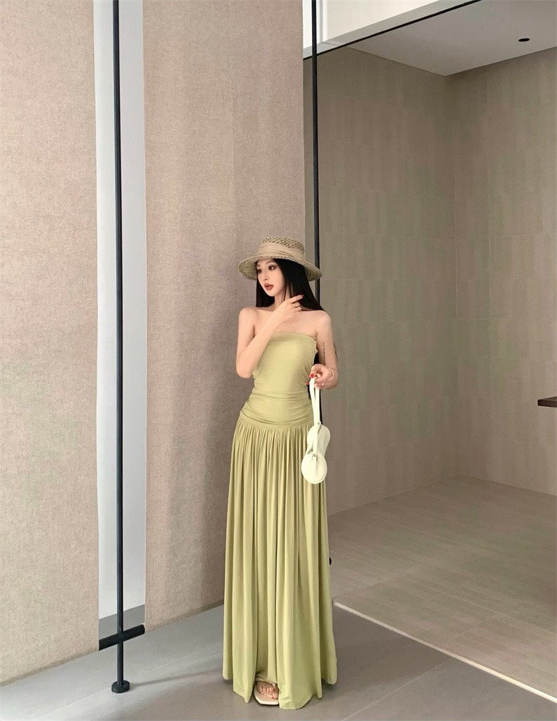 25Nov. 嫩芽紫花百搭打底抹胸半身裙套裝 紫羅花/嫩芽綠