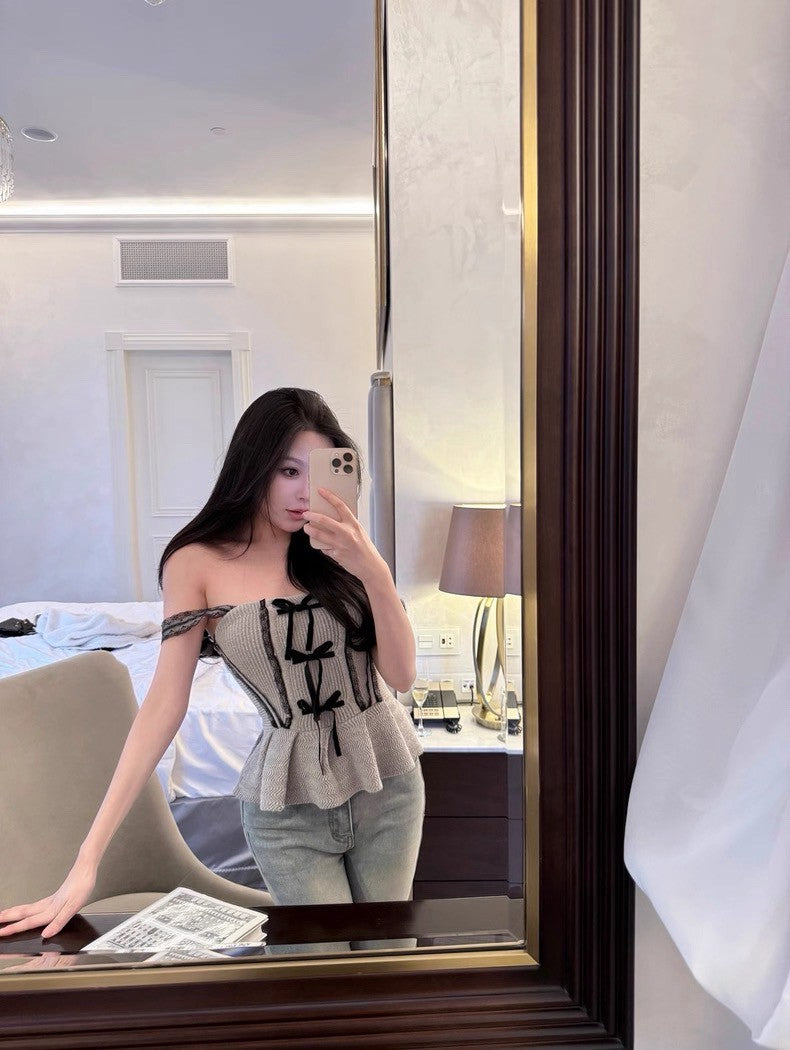 25Aug. valentine針織蝴蝶結蕾絲背心