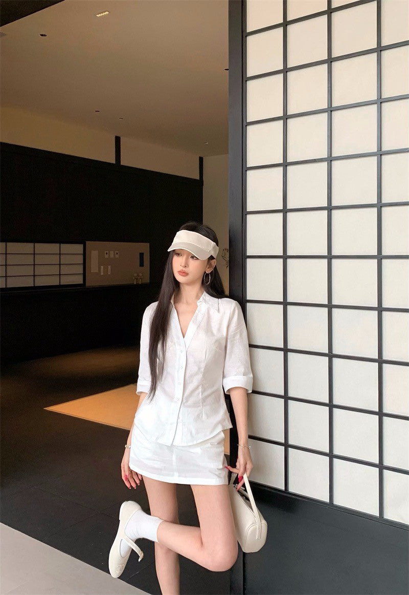 25Sep. clean fitting簡約袖襯白色襯衫套裝
