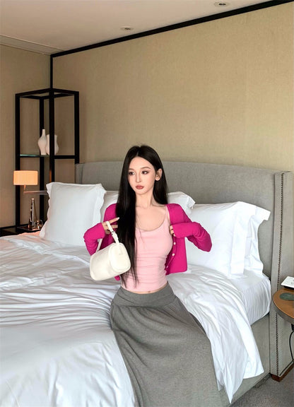 25Nov. 粉系列-基礎通勤百搭單品多色選上衣/灰色棉質半身裙