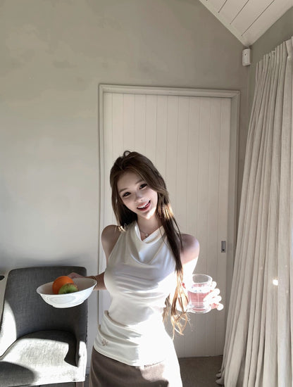 26May. 白枝茉莉 蘯領萊賽爾彈力美背背心 薑黃/白/黑