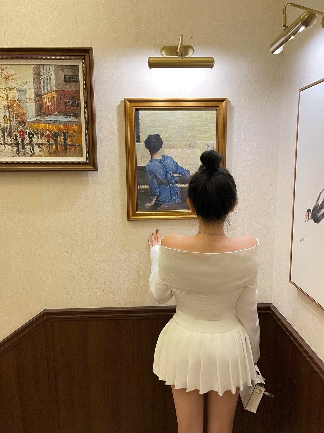 Mar. 絕美宴會 蝴蝶結一字領排扣兩穿上衣 杏