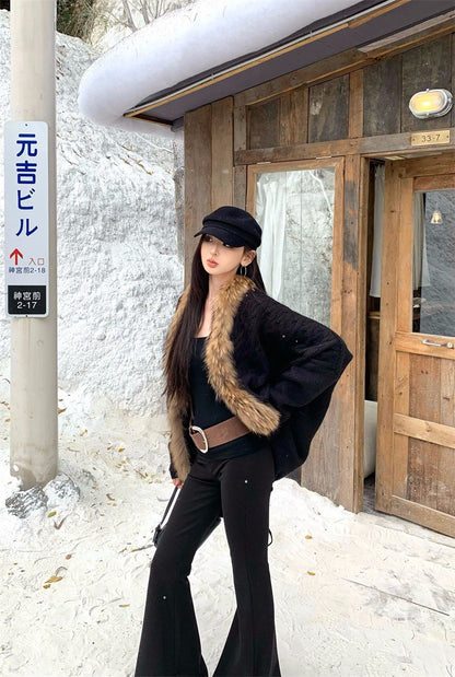 25Dec. 貴女Alpha蝙蝠袖毛毛外套 帶胸墊U領上衣 黑