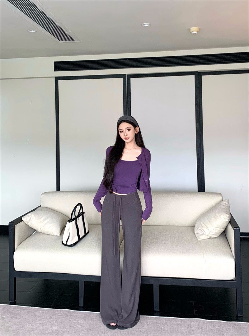 25Nov. 運動休閒搭一套上衣2件組 紫 顯瘦抽繩休閒褲 深灰