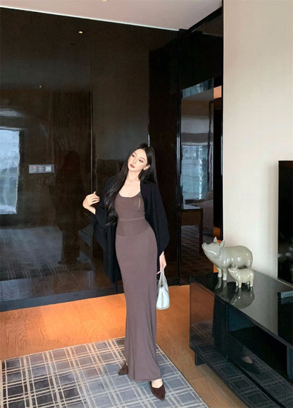 25Nov. 秋冬公式修身針織背心連身裙 黑色百搭開衫