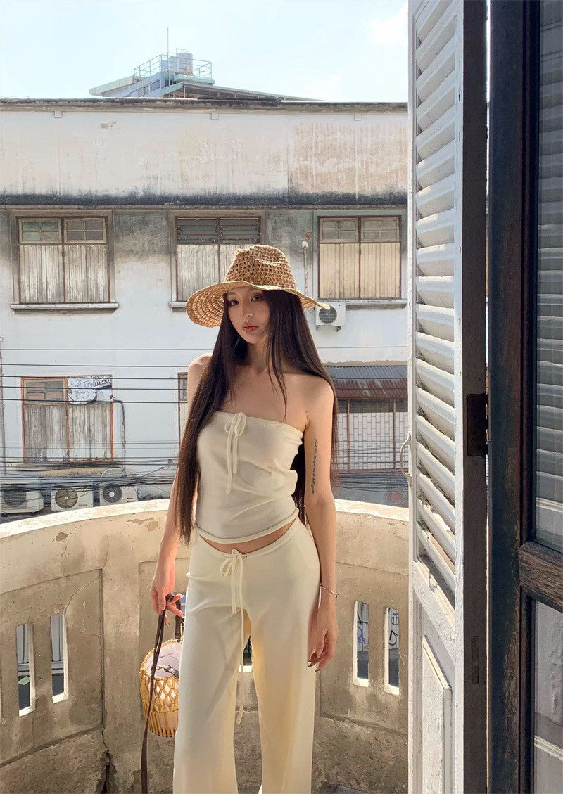 26Apr. 柔軟親膚 抽繩抹胸休閒褲套裝 首推杏/深灰