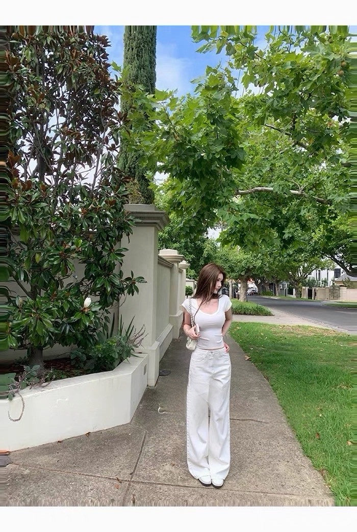 26May. 基礎進化 奶白老錢高腰直筒褲
