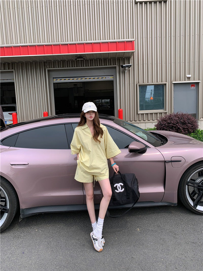 Jun. 街頭素描極簡淡人系列row襯衫上衣 短褲 奶黃