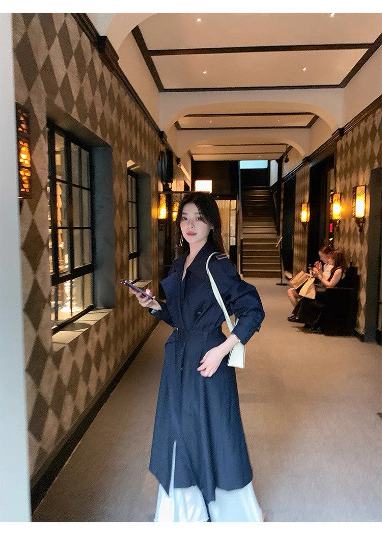 26Jan. 都市麗人智性美藏青色廓形風衣外套