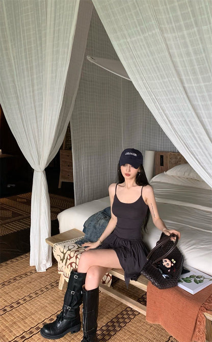 May. 歐美土廢風 少女背心拼接蛋糕連身裙 灰