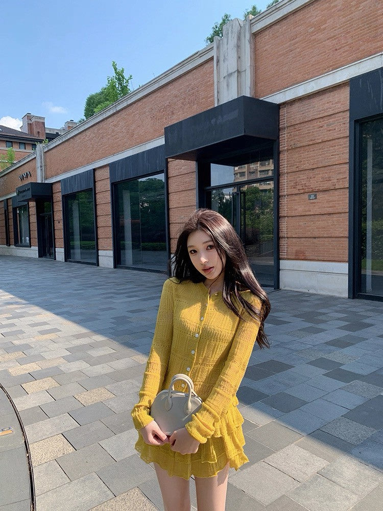 25Sep. 陽光檸檬俏皮針織襯外半身裙套裝