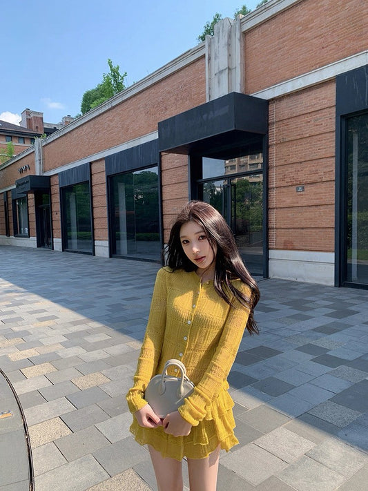 25Sep. 陽光檸檬俏皮針織襯外半身裙套裝