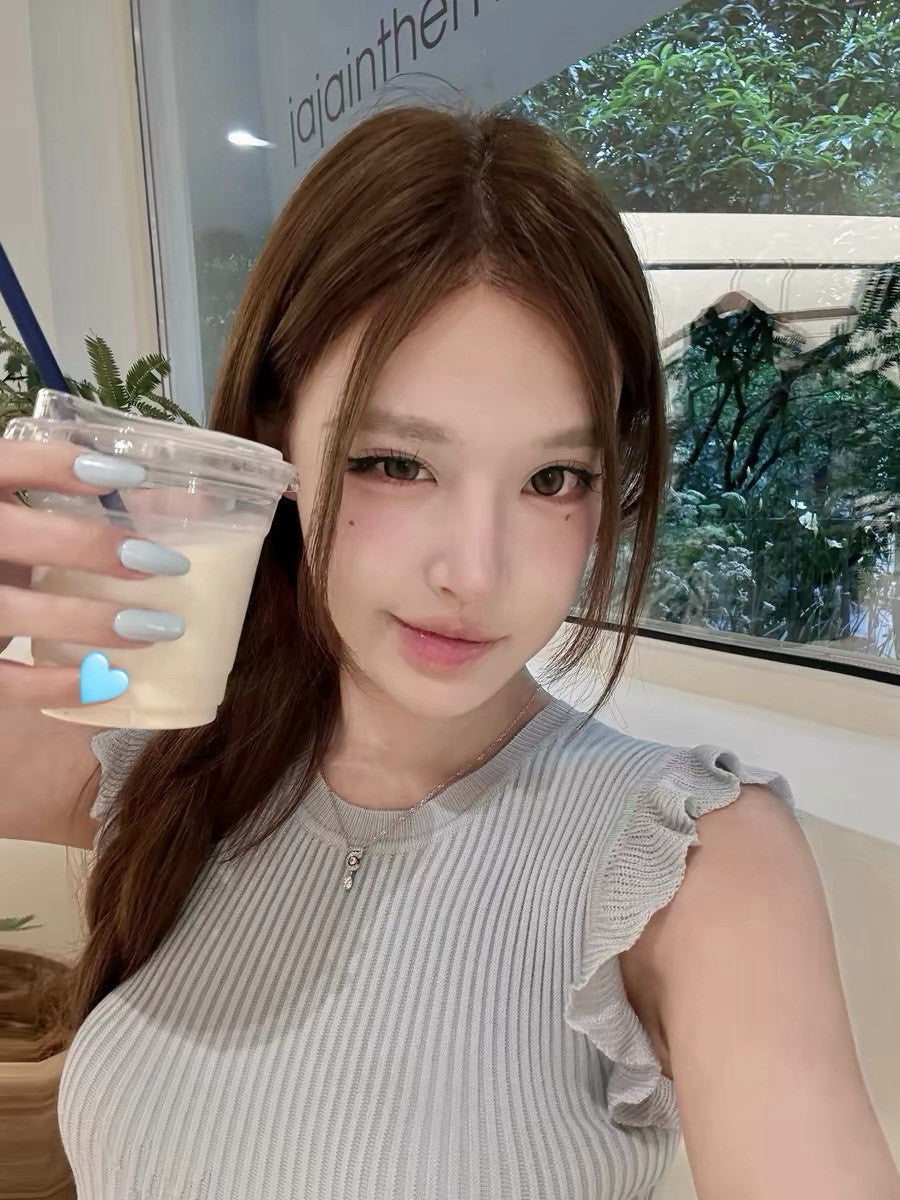 26Jun. 昭和girl娃娃荷葉涼感針織背心 白/藍