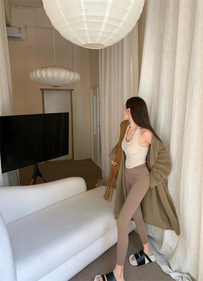 25Jul. 運動休閒氣質棉背心 毛毛開衫 卡其色瑜伽褲