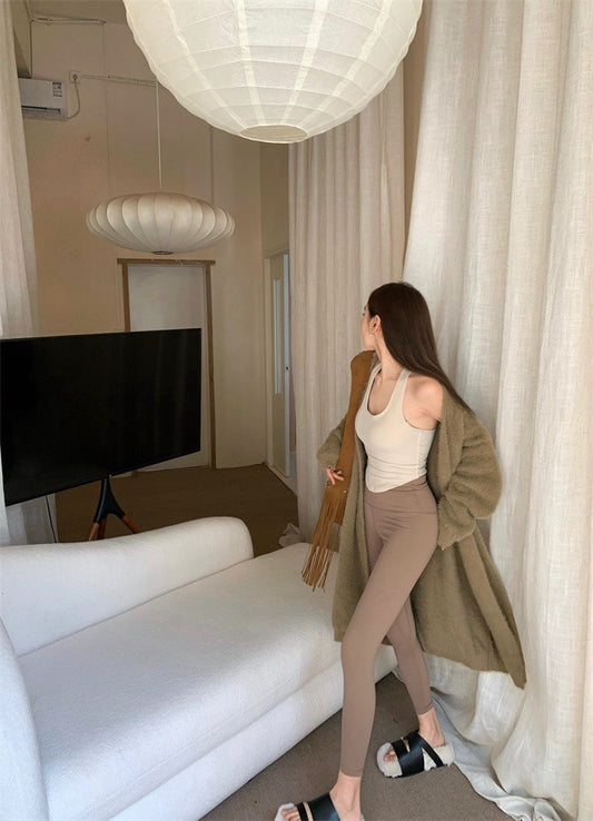 25Jul. 運動休閒氣質棉背心 毛毛開衫 卡其色瑜伽褲