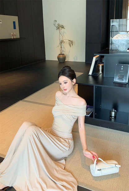 25Sep. 中古氣質交叉設計上衣棉料半身裙套裝 杏