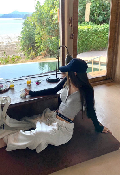 May. 復古美式 撞色連帽長袖上衣