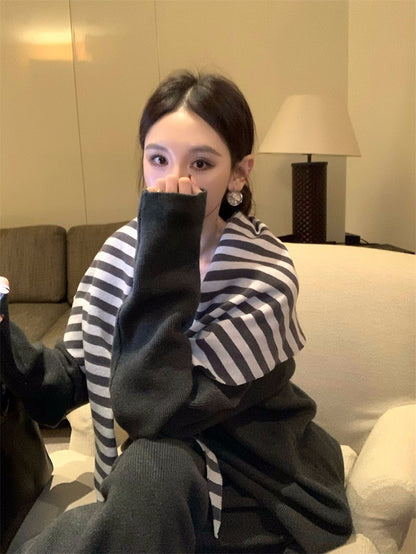 26Feb. 酷港女慵懶寬鬆披肩上衣三件套 杏/黑灰