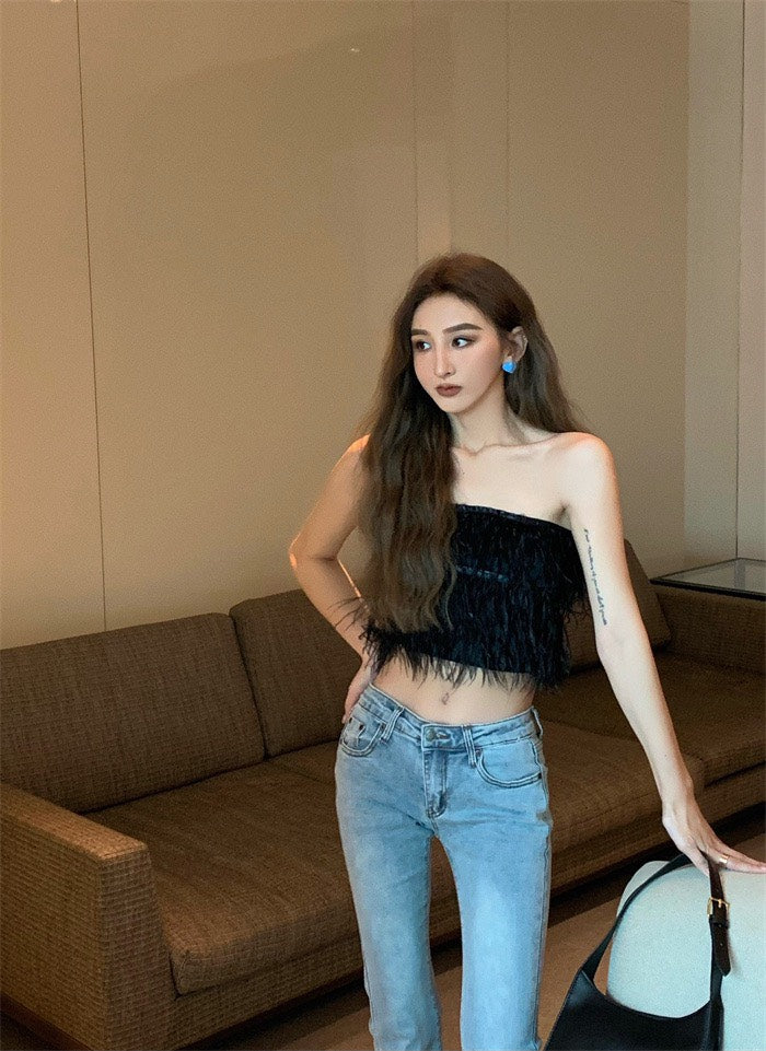 25Nov. 辣妹流蘇短款抹胸上衣 白/黑
