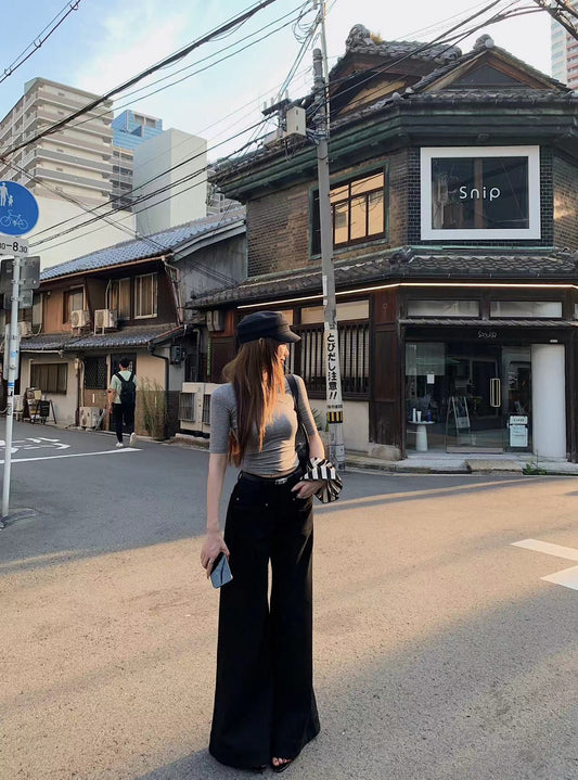 25Nov. 私服黑膠片原牛萊卡中腰爽前口袋牛仔褲