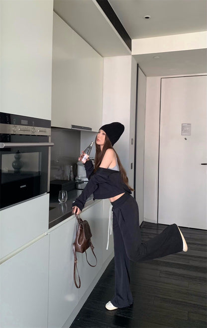 25Jul. 韓系休閒遛噠連帽短外套 抽繩喇叭褲 深灰