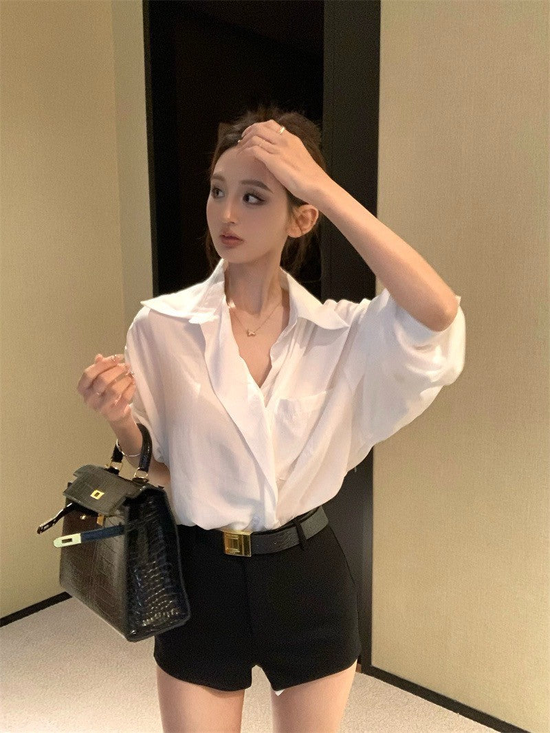 25Jul. 知性掛 慵懶廓形襯衫 高腰修身短褲