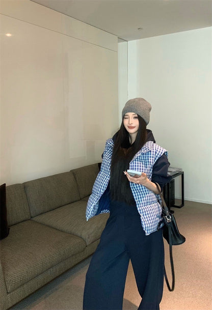 Feb. 韓星慵懶掛 休閒連帽外套 鬆緊休閒褲 格紋羽絨背心