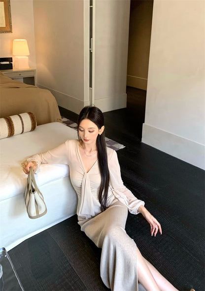 25Nov. 溫柔褶皺V領純欲天花板上衣 針織裙