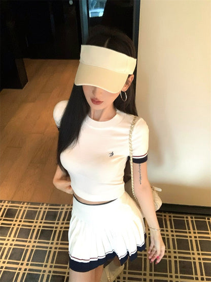 25Nov. 玩美女孩撞色修身網球針織套裝