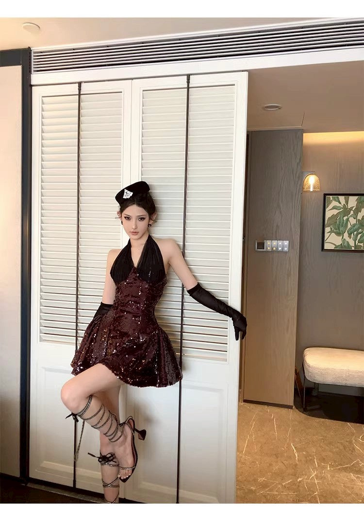 26Feb. 復古派對 V領掛脖亮片澎澎裙