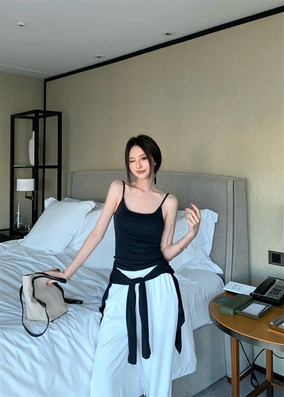 25Sep. 溫柔outfit背心開衫2件組（藏藍）白色休閒褲
