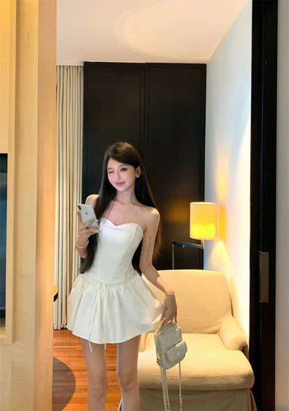 25Jul. 法式少女 修身魚骨抹胸 花苞半身裙 白