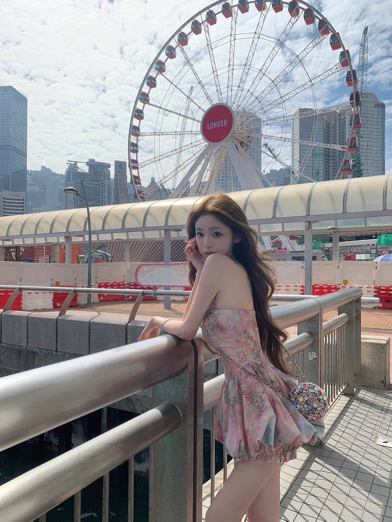 26Apr. 白蘭地花神復古抹胸碎花套裝