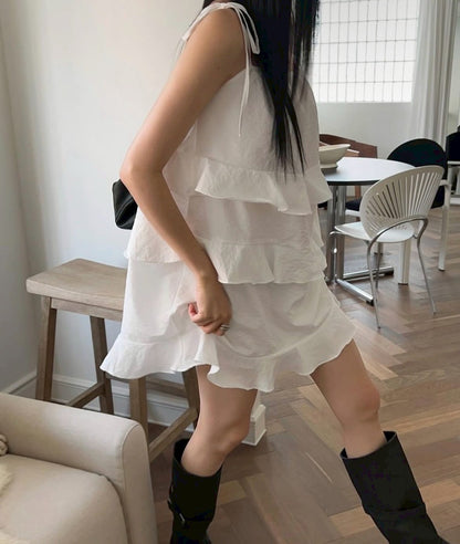 25Aug. 甜妹細肩蛋糕連身裙 杏/咖/純白