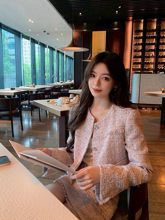 25Oct. Chic紫丁香粗呢外套小香套裝