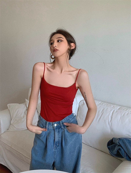 25Jul. 基礎版型 超好搭歐美低領螺紋背心 紅/藍