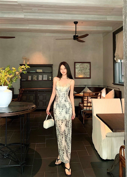 25Sep. 復古豹紋印花雪紡連身裙