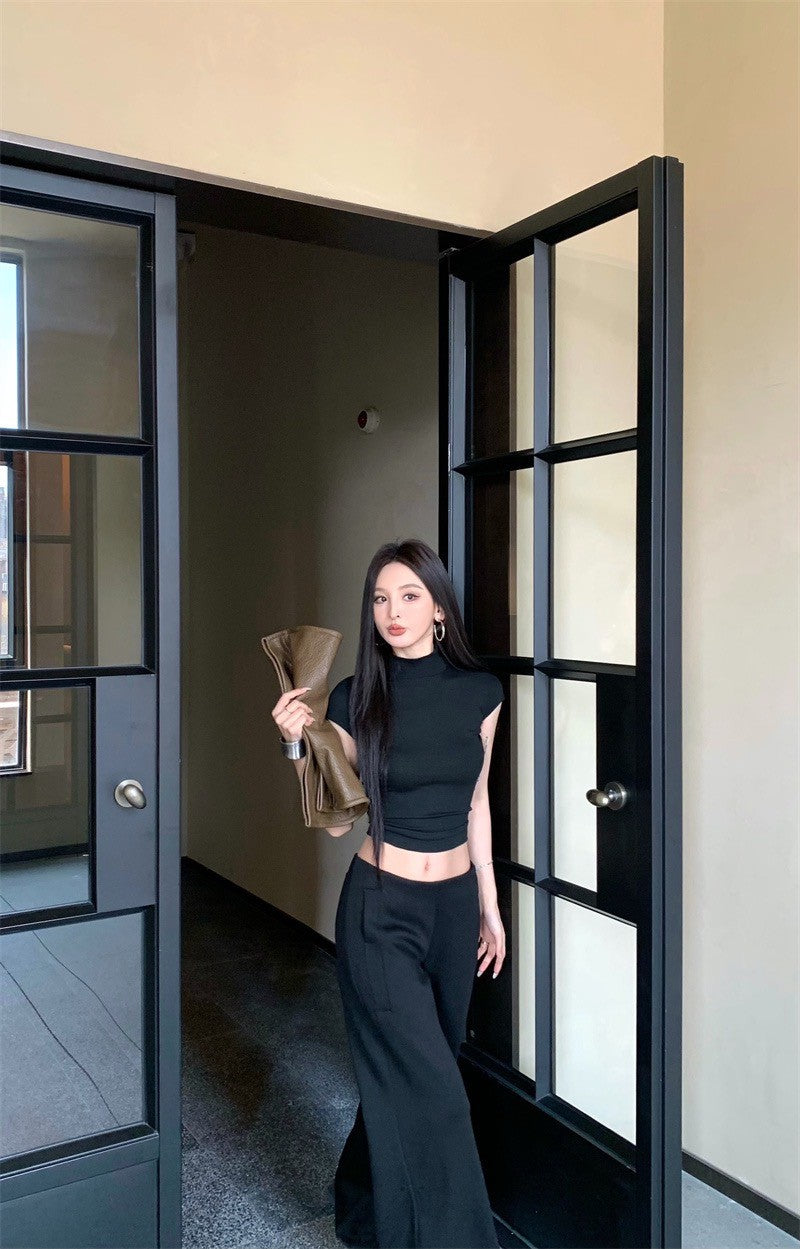 May. 瘦瘦萬搭半高領彈力t/Ro系列高腰衛褲 黑