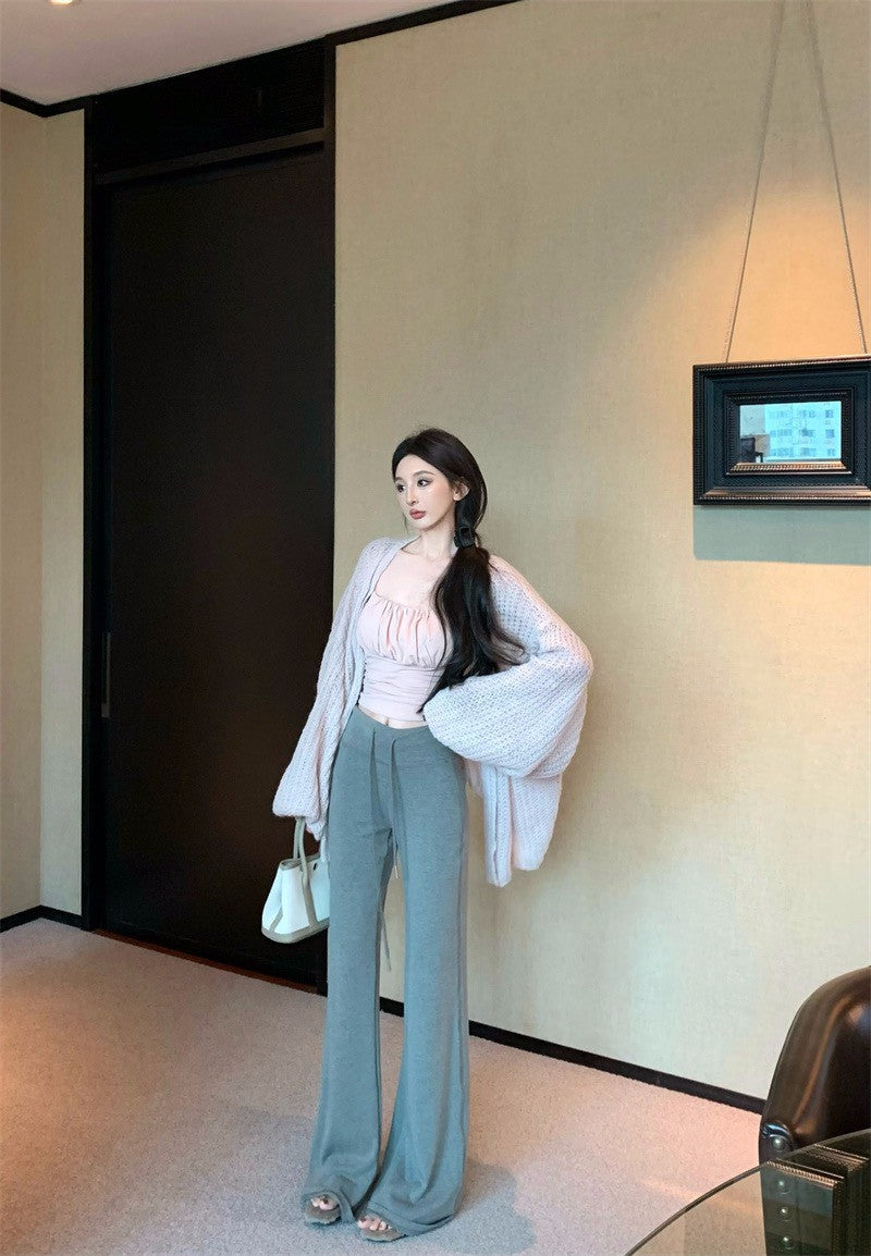 25Dec. 人無骨2.0慵懶穿粗針寬鬆外套 抽繩空氣棉休閒褲 灰粉系列