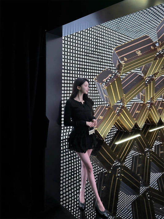 25Sep. Black Doll優雅黑天鵝針織開衫半身裙套裝