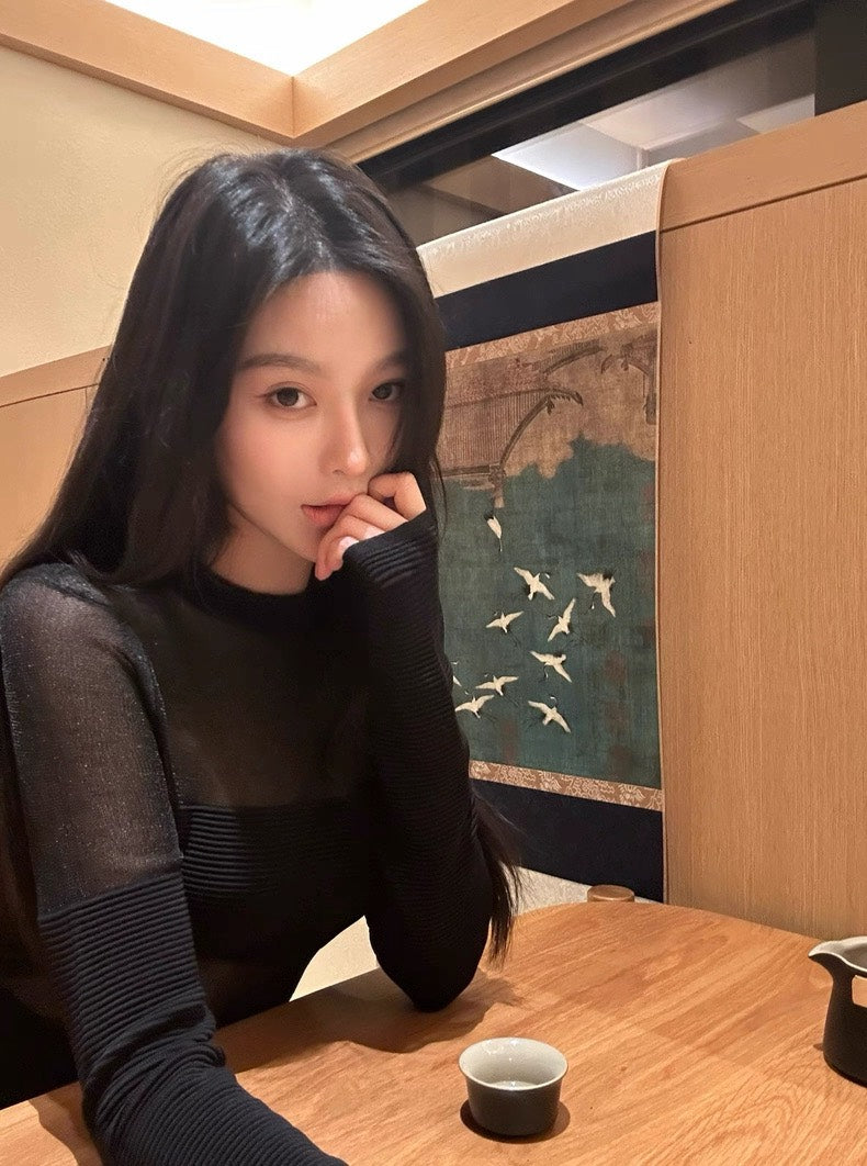 25Nov. 曲線理念透紗拼接性感針織連身裙 白/黑