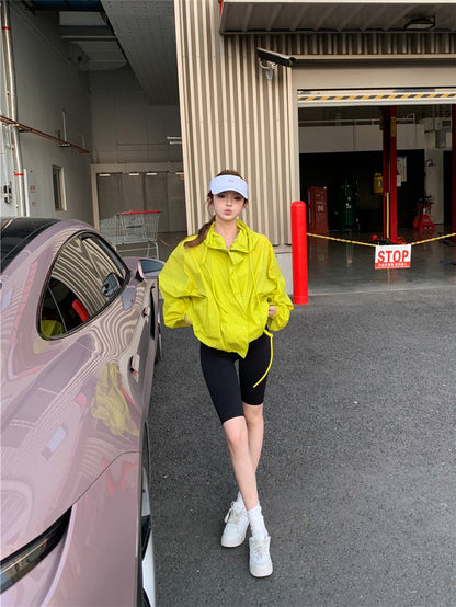 Jun. 美式寬鬆輕薄防曬連帽工裝外套 芥末黃