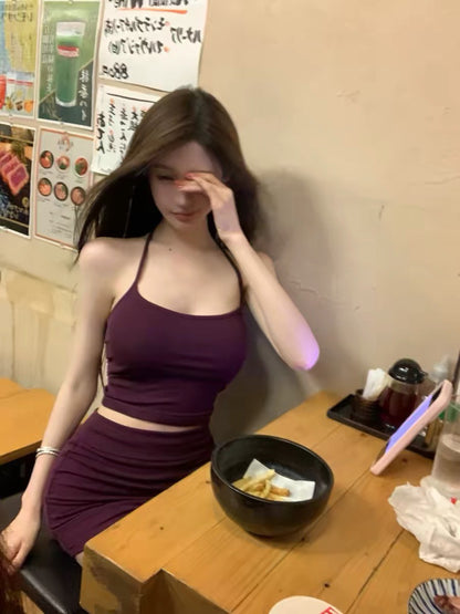 26Jun. 紫欲性感後縷空綁帶半身裙套裝