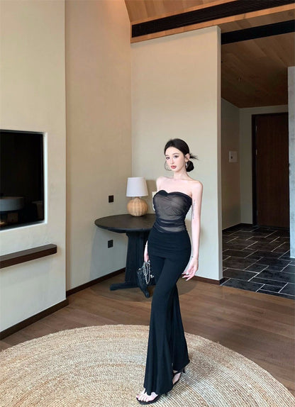 Jun. Kiss初吻性感網紗抹胸 鈕扣開衫 黑