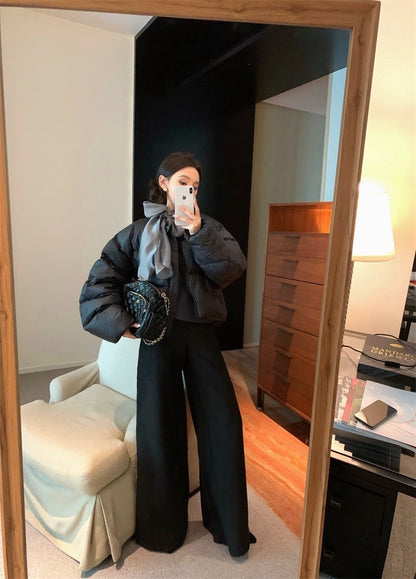 Feb. 內搭高手 綁帶蝴蝶領純色長袖上衣 灰