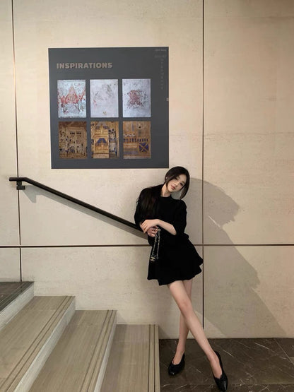 25Aug. 日常美美通勤長袖針織半身裙套裝 米/黑