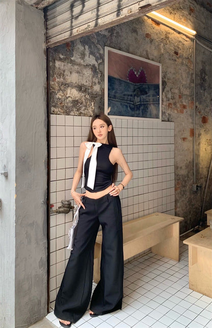 25Jul. 珍妮撞色蝴蝶結小香背心 黑