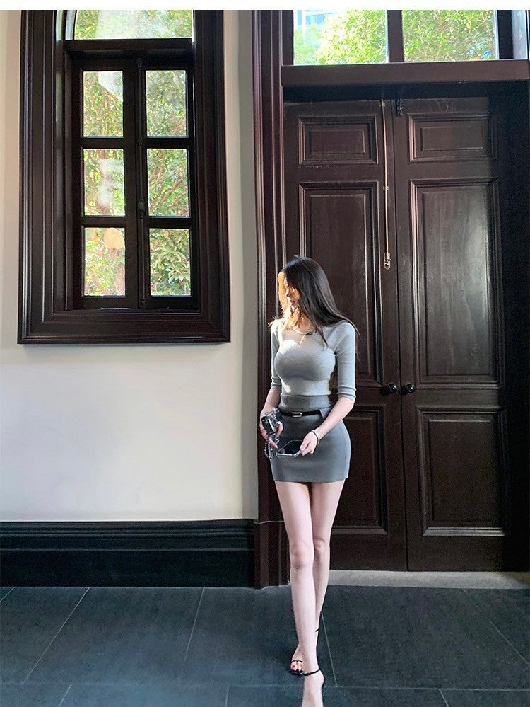 Mar. 高智韓女 羊毛修身圓領針織半身裙套裝