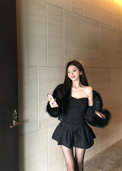 25Jul. 高冷御姐 黑色魚骨抹胸 花苞半身裙 黑