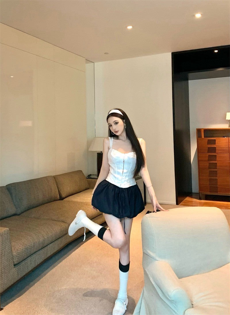 25Aug. 小蠻腰魚骨蕾絲馬甲 花苞黑色半身裙